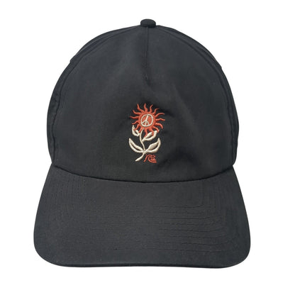 Flaming Peace Sign Snapback Hat Black One Size Adjustable Embroidered Quiksilver