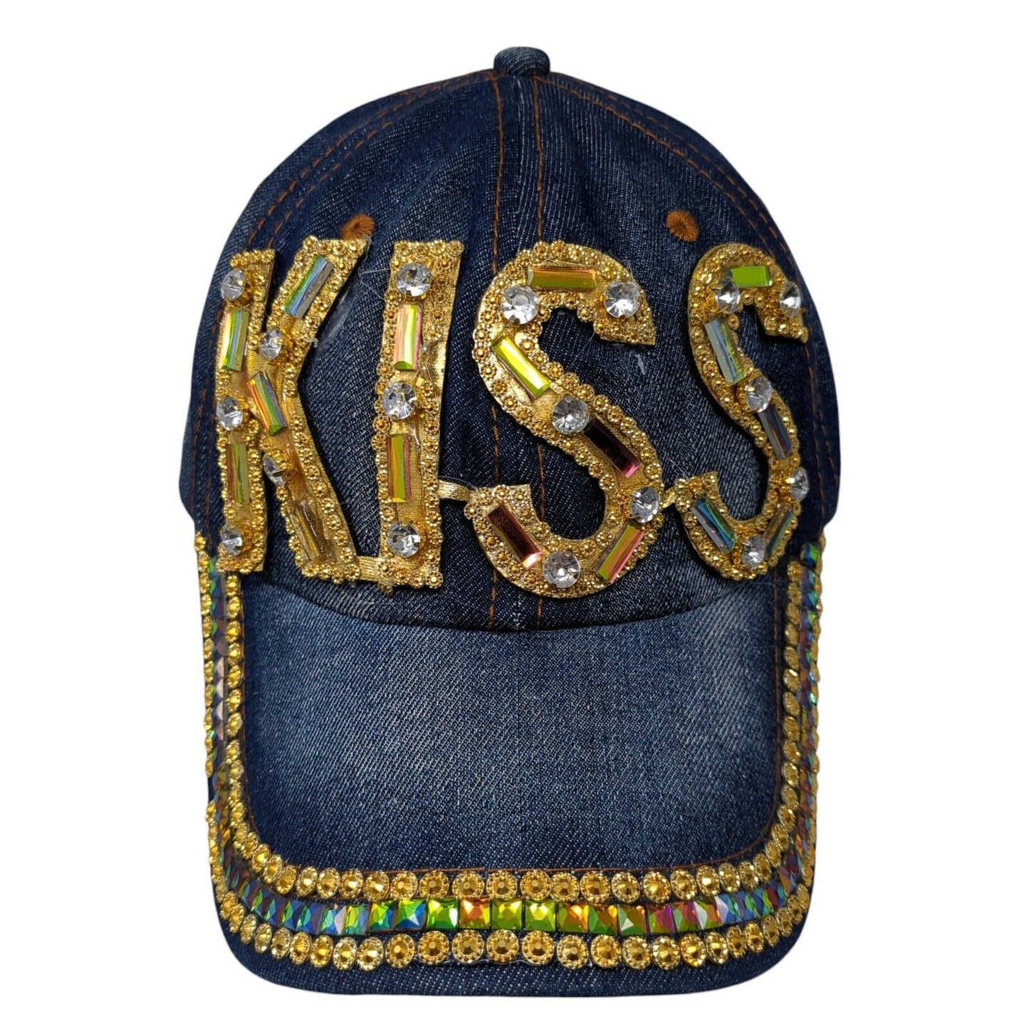 KISS Slideback Hat Blue One Size Adjustable Denim Bling Sequin Rhinestone