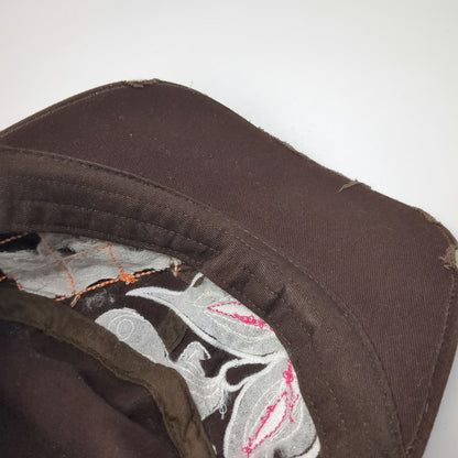 Leader Army Cap Brown One Size Butterfly Rhinestone Distressed Stitch Hat