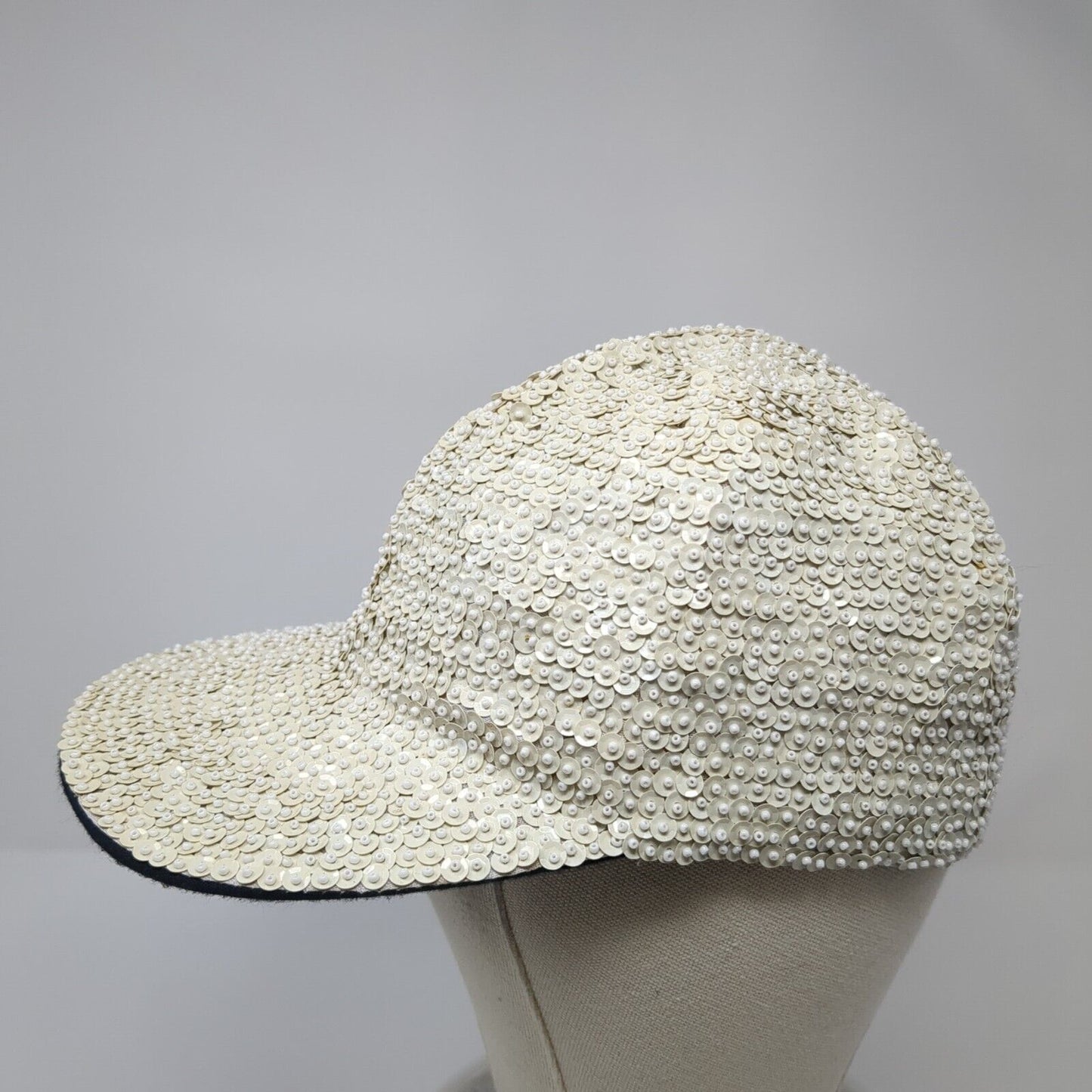 Unbranded Strapback Hat White One Size Lightweight Embellished Sequin Blank