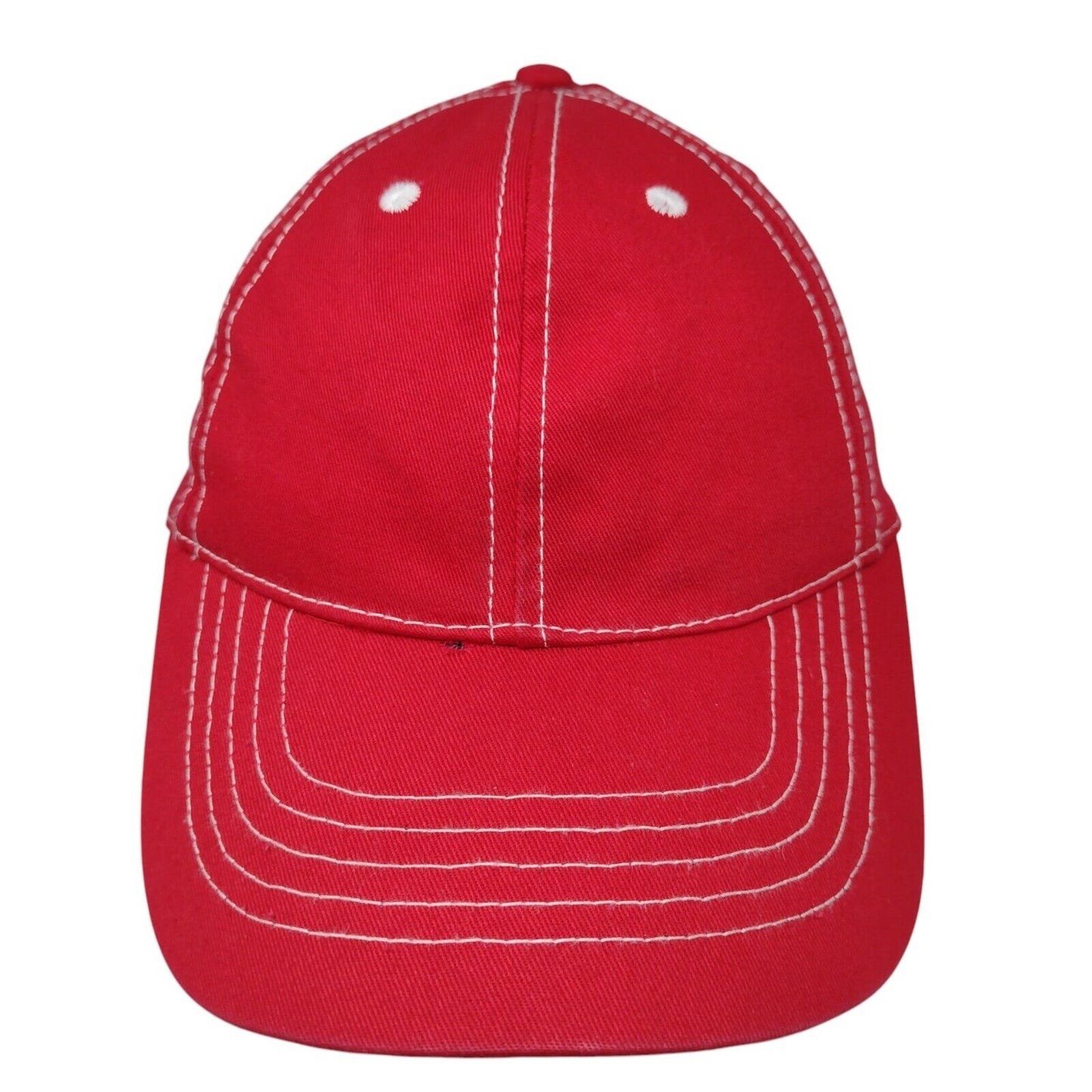 Unbranded Strapback Hat Red OSFM Adjustable Vented Holes 6 Panel Blank