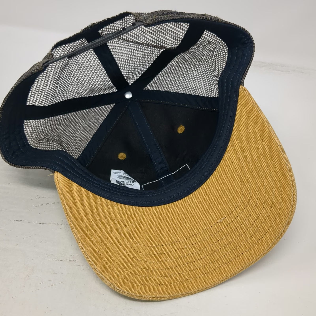The North Face Trucker Hat Yellow One Size Mesh Back Snapback Patch Outdoor Cap