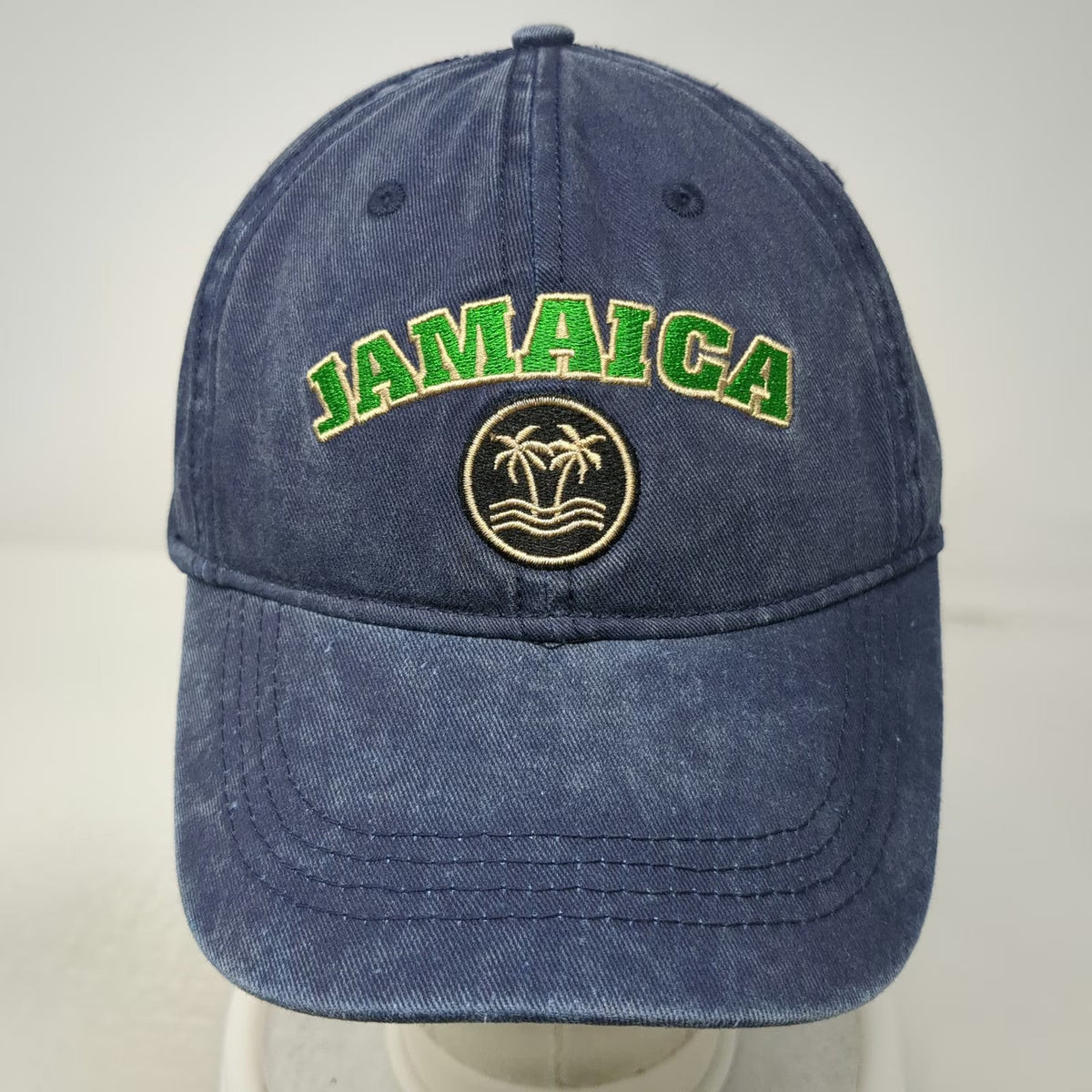TBL Baseball Cap Blue One Size Jamaica Palm Trees Strapback Cotton Washed Hat
