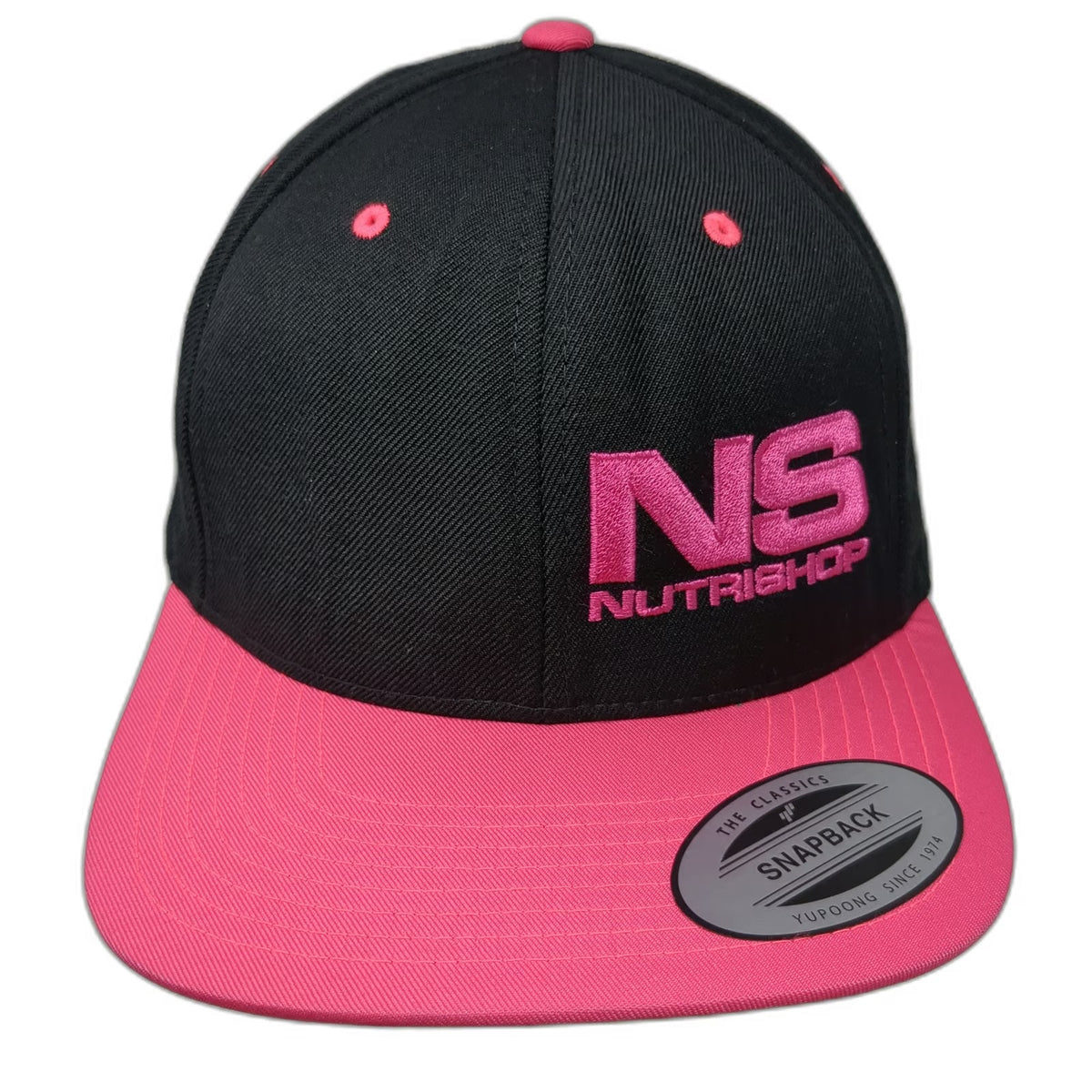 Yupoong Nutrishop NS Hat Snapback Black Pink One Size Flat Brim Green Undervisor