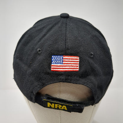 NRA Strapback Hat Black OSFA Adjustable Embroidered USA American Flag