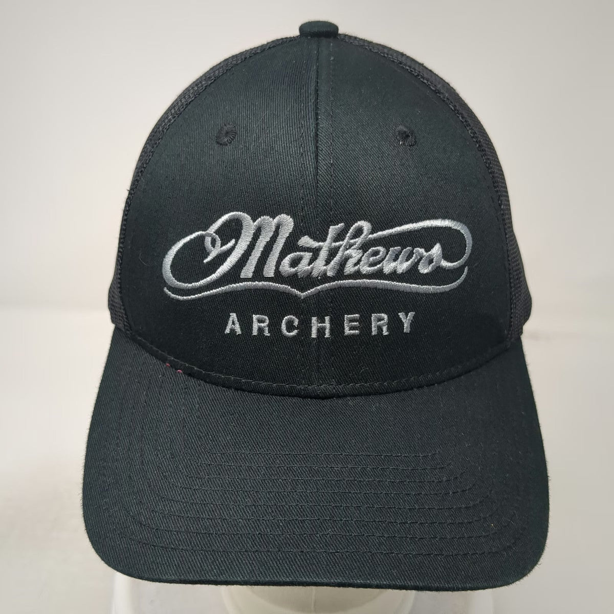 Mathews Trucker Hat Black One Size Archery Embroidered Logo Mesh Back Snapback