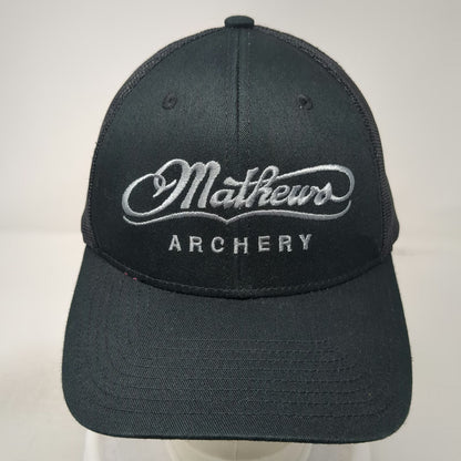 Mathews Trucker Hat Black One Size Archery Embroidered Logo Mesh Back Snapback