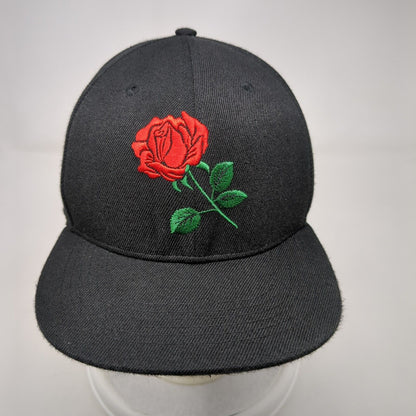 Red Rose Snapback Hat Black OSFA Adjustable Embroidered Aung Crown