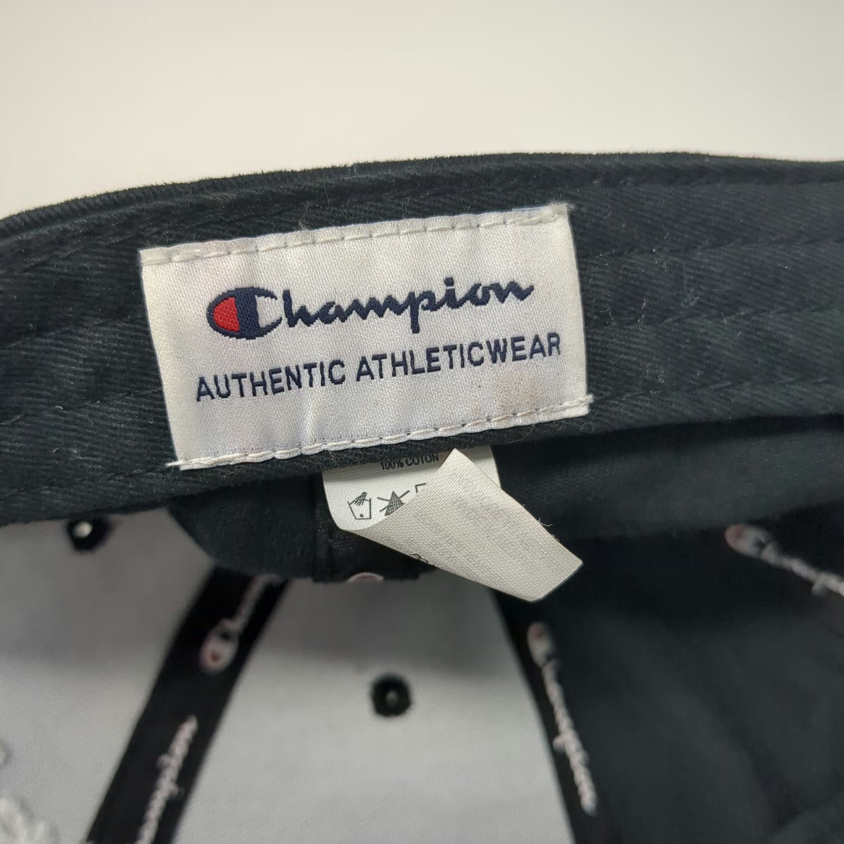 Champion Baseball Cap Black One Size Slideback Leather Strap Embroidered Hat