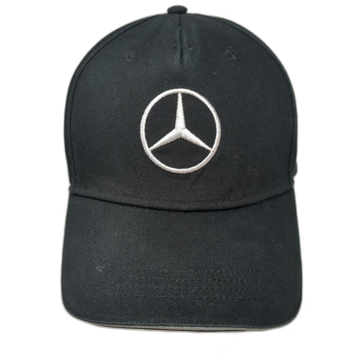 Mercedes-Benz 5 Panel Black One Size Adjustable Strap Silver Trim Logo Auto Hat