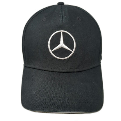 Mercedes-Benz 5 Panel Black One Size Adjustable Strap Silver Trim Logo Auto Hat