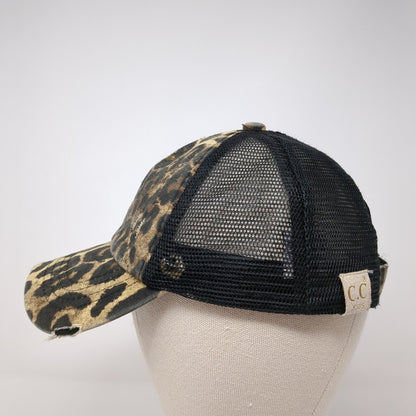 C.C Kids Ponyback Strapback Trucker Hat Multi OS Adjustable Leopard Distressed