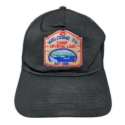 Welcome To Camp Crystal Lake Snapback Mesh Back Trucker Hat Black OSFM