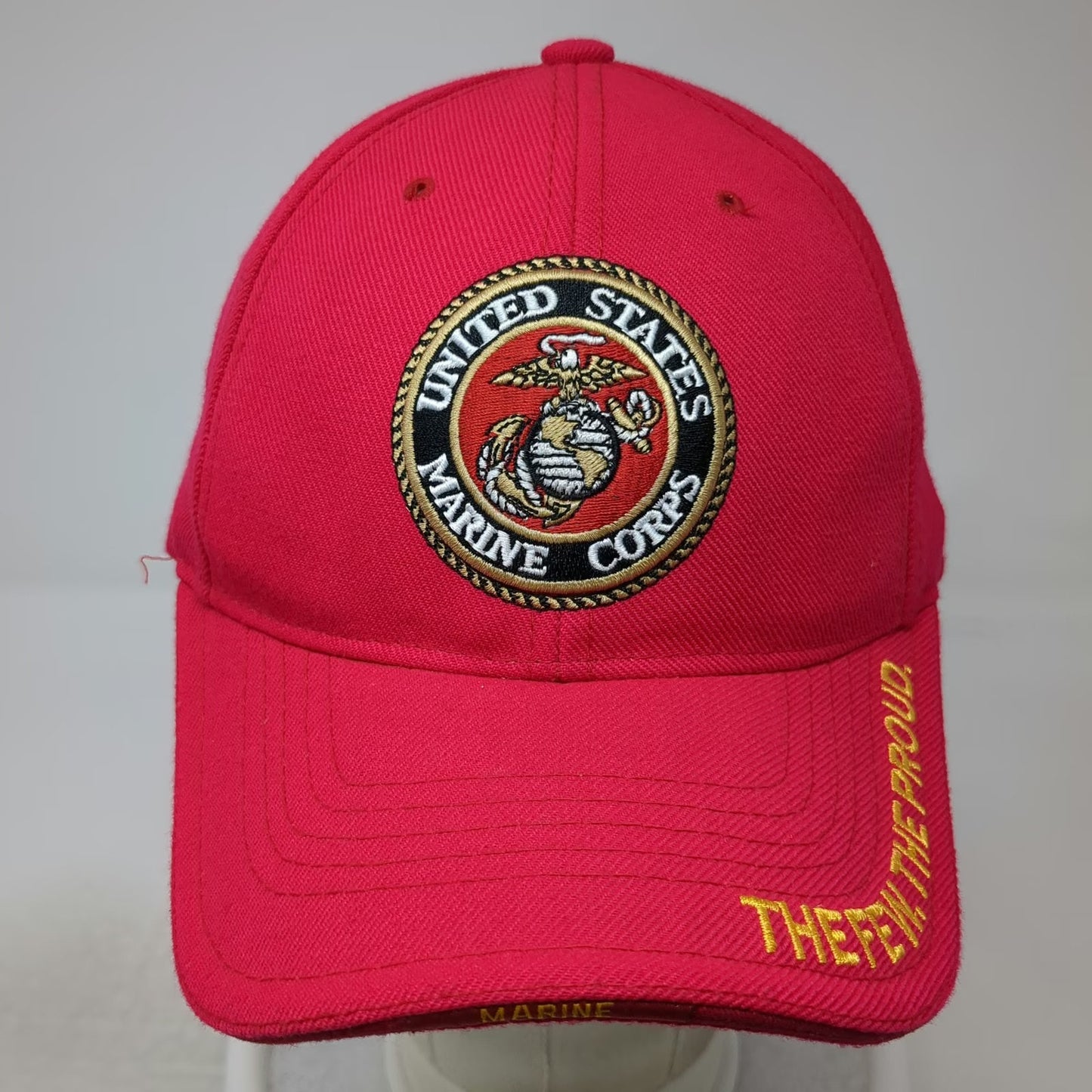 Rapid Dominance USMC Marine Corps Red One Size Baseball Cap Hat Strapback Gold