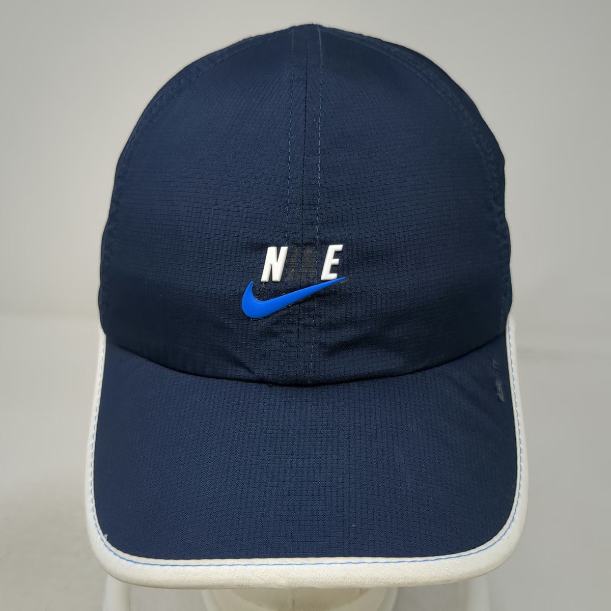 Nike Blue One Size Baseball Cap Hat Piped Brim 3D Logo Navy Strapback