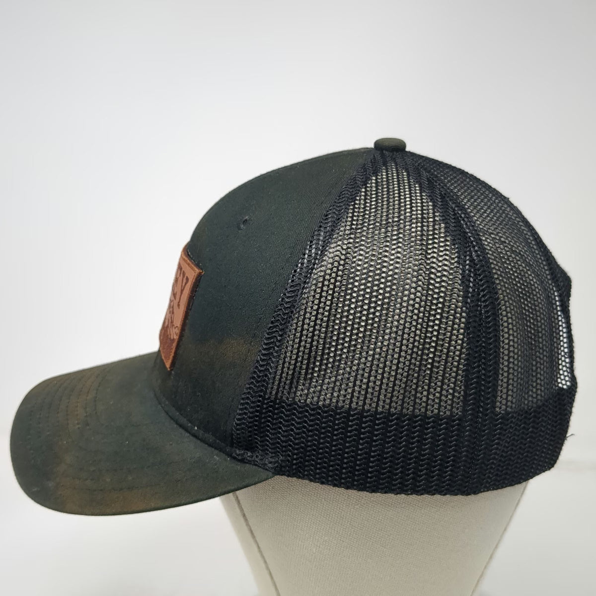 Fahrenheit Black Trucker Hat One Size Stanley Idaho Mountain Patch Mesh Snapback