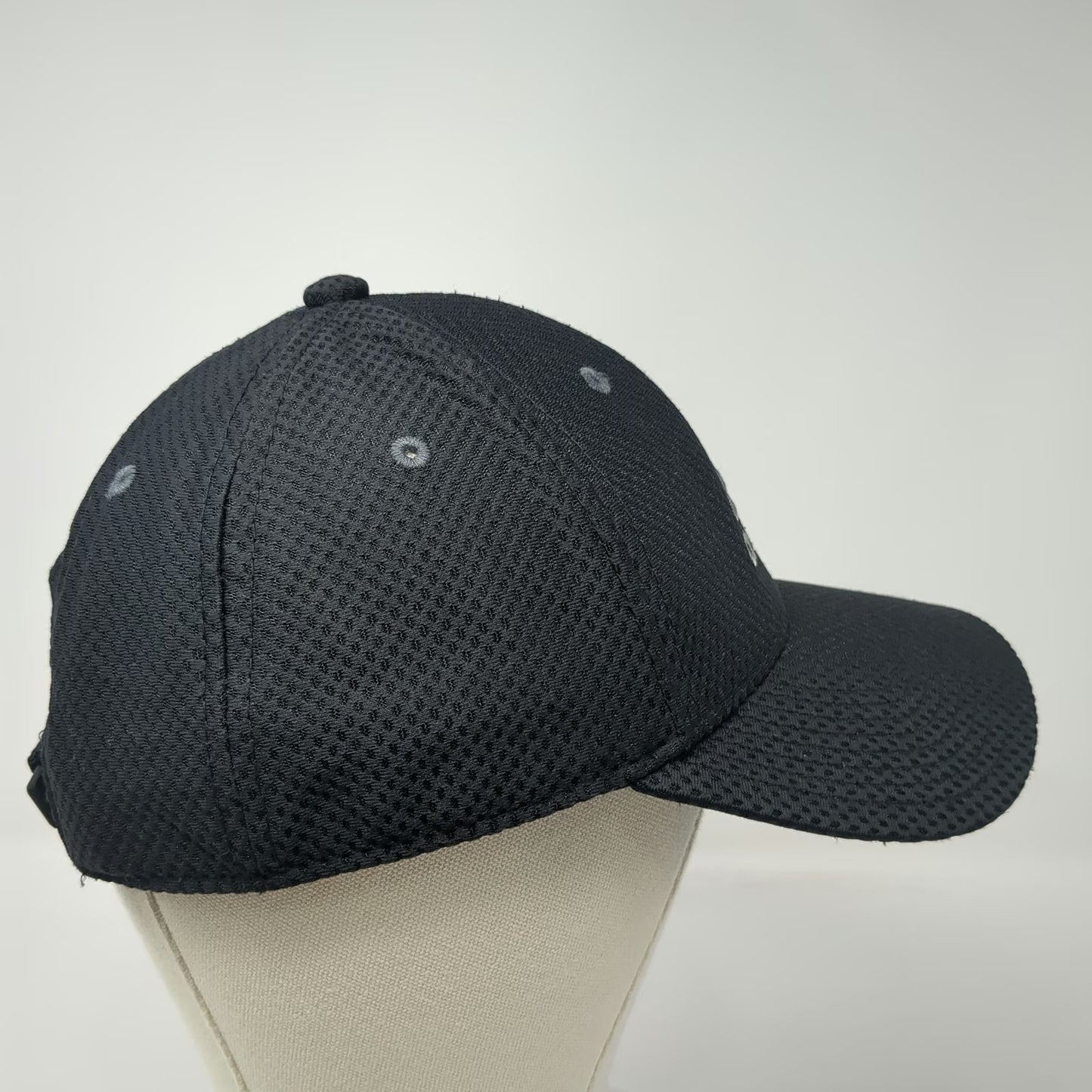 Adidas Baseball Cap Black One Size Silver Logo Textured Mesh Strapback Hat