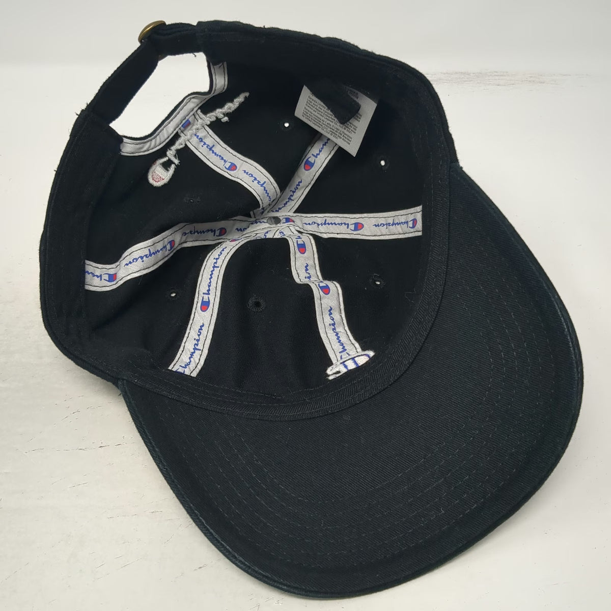 Champion Baseball Cap Black One Size Embroidered Logo Cotton Slideback Strap Hat