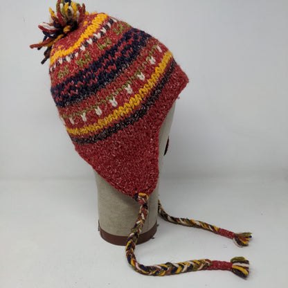 Artesanias Inc Men's Knit Beanie Trapper Hat Multicolor Wool Blend Made Ecuador