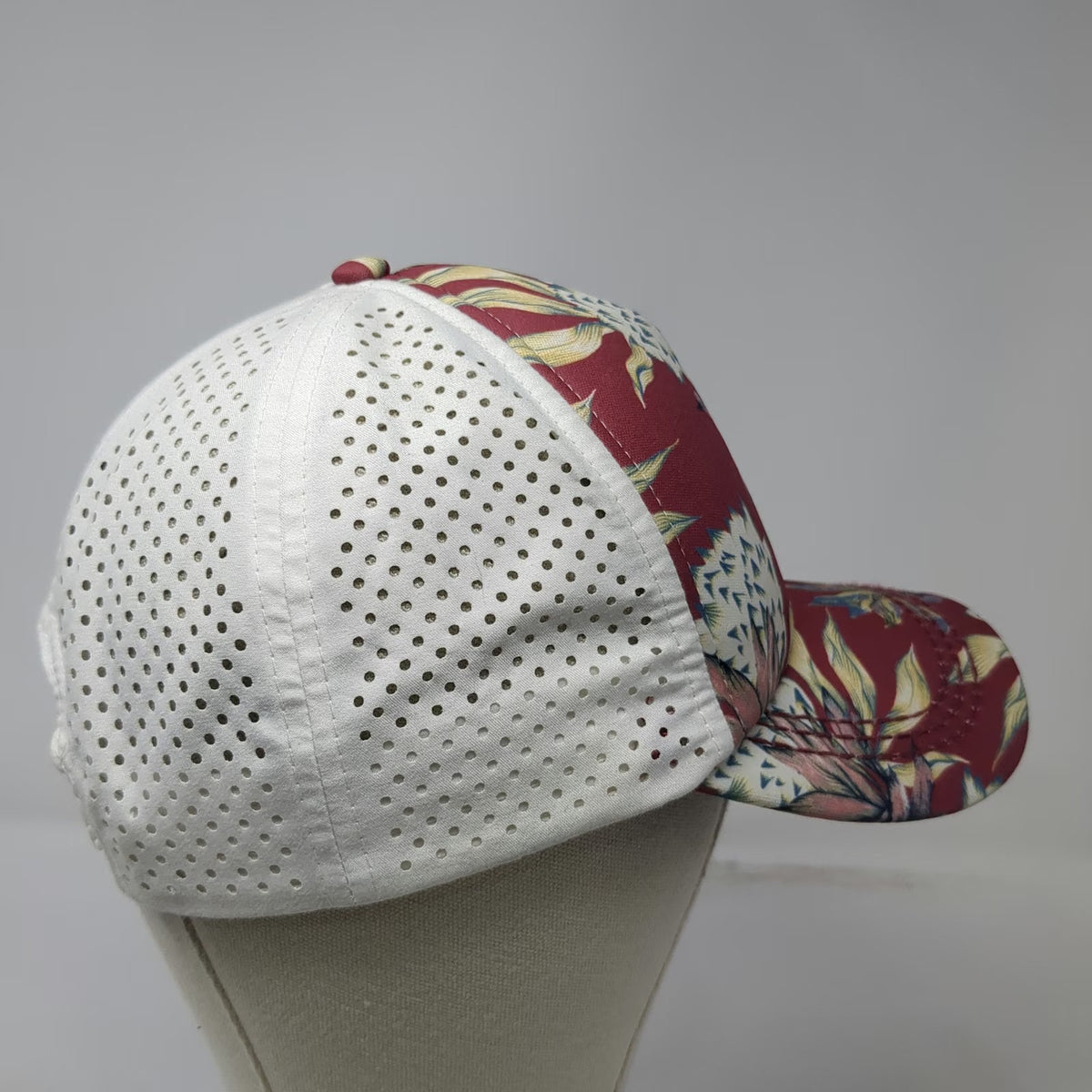 Roxy Trucker Hat Red One Size Floral Print Perforated Breathable Mesh Snapback