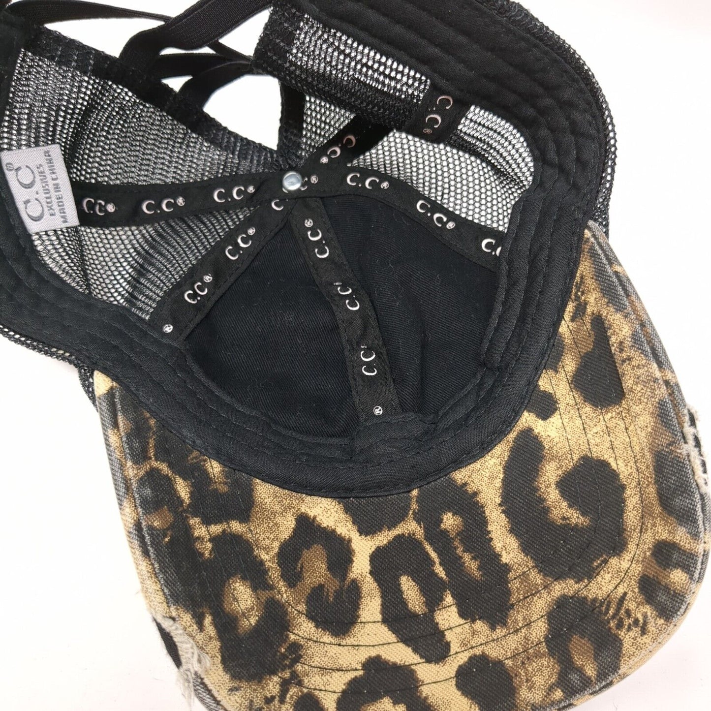 C.C Kids Ponyback Strapback Trucker Hat Multi OS Adjustable Leopard Distressed