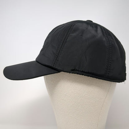 Black One Size Baseball Cap Ear Flaps Fleece Lined Quilted Nylon Slideback Hat