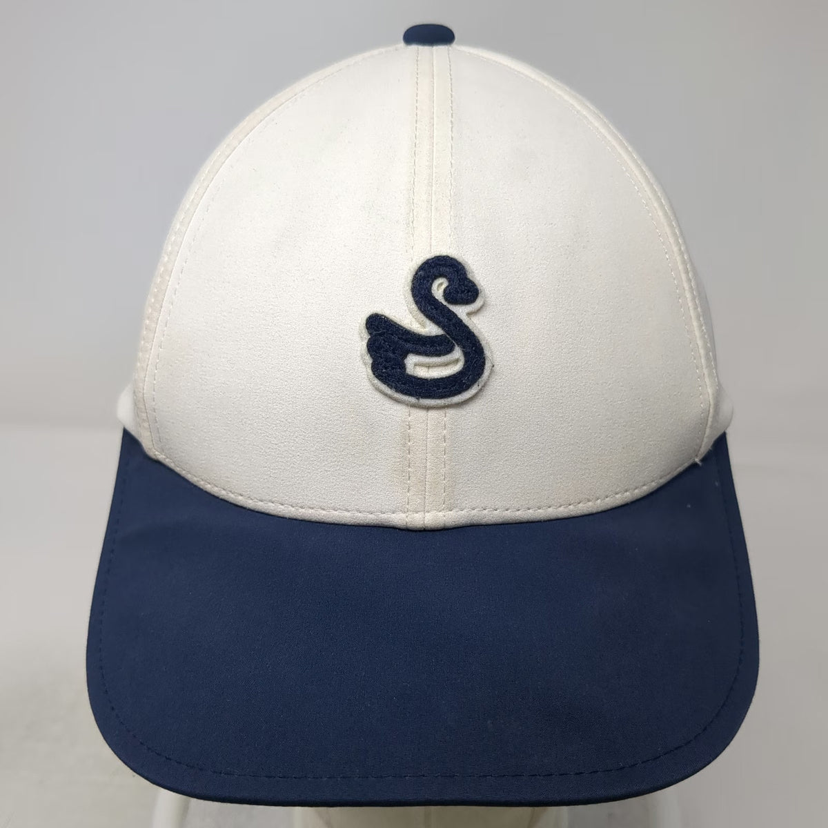 Swannies Snapback Hat White Blue One Size Golf Embroidered Swan Logo Adjustable