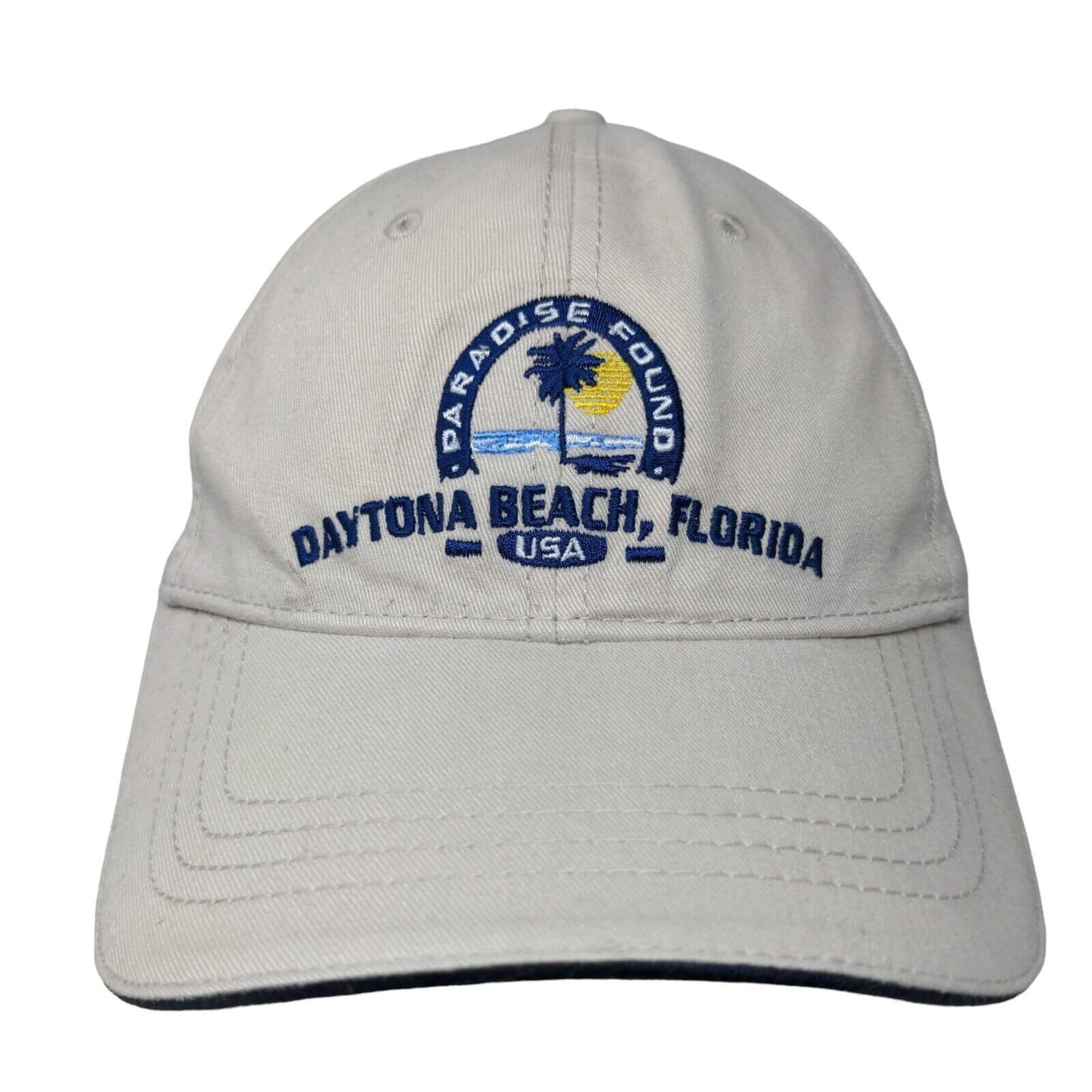 Daytona Beach Florida Paradise Found Slideback Hat Tan Embroidered Logo