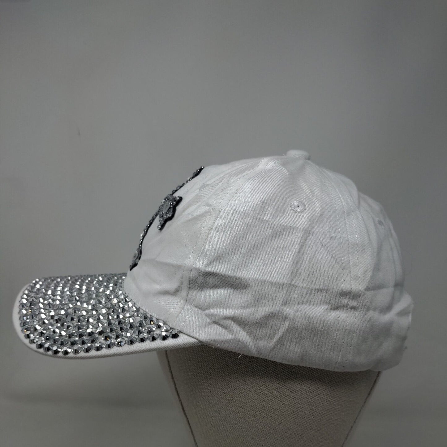 Cross Slideback Hat White One Size Adjustable Bling Rhinestone 6 Panel