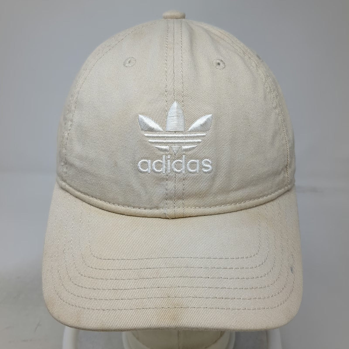 Adidas Baseball Cap Beige One Size Trefoil Embroidered Logo Slideback Hat