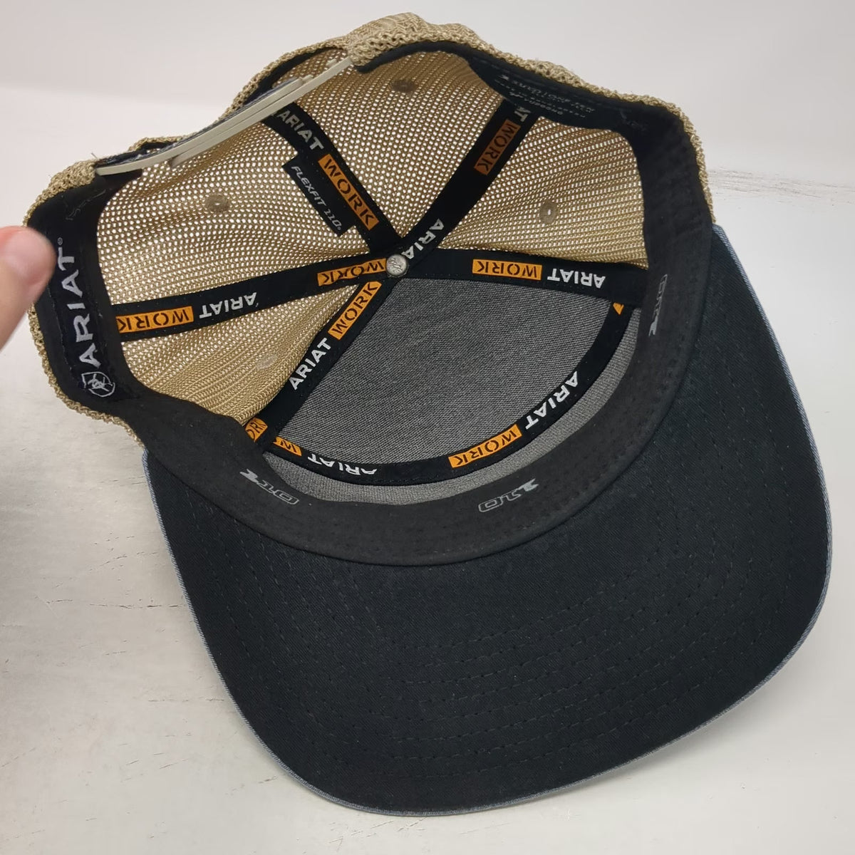 Ariat Work Trucker Hat Blue Tan Brown One Size Mesh Snapback Logo Patch Flexfit