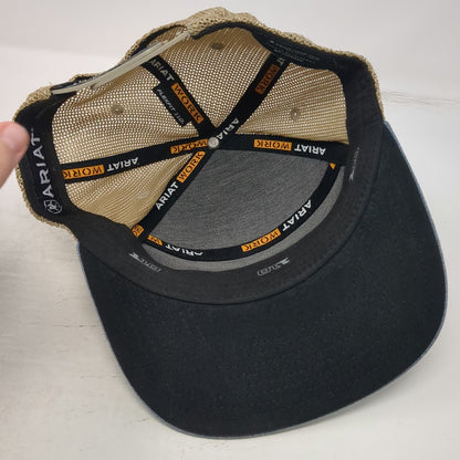 Ariat Work Trucker Hat Blue Tan Brown One Size Mesh Snapback Logo Patch Flexfit