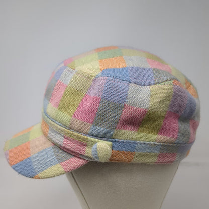 Manhattan Hat Company Army Cap Blue Pink One Size Patchwork Plaid Cadet Hat