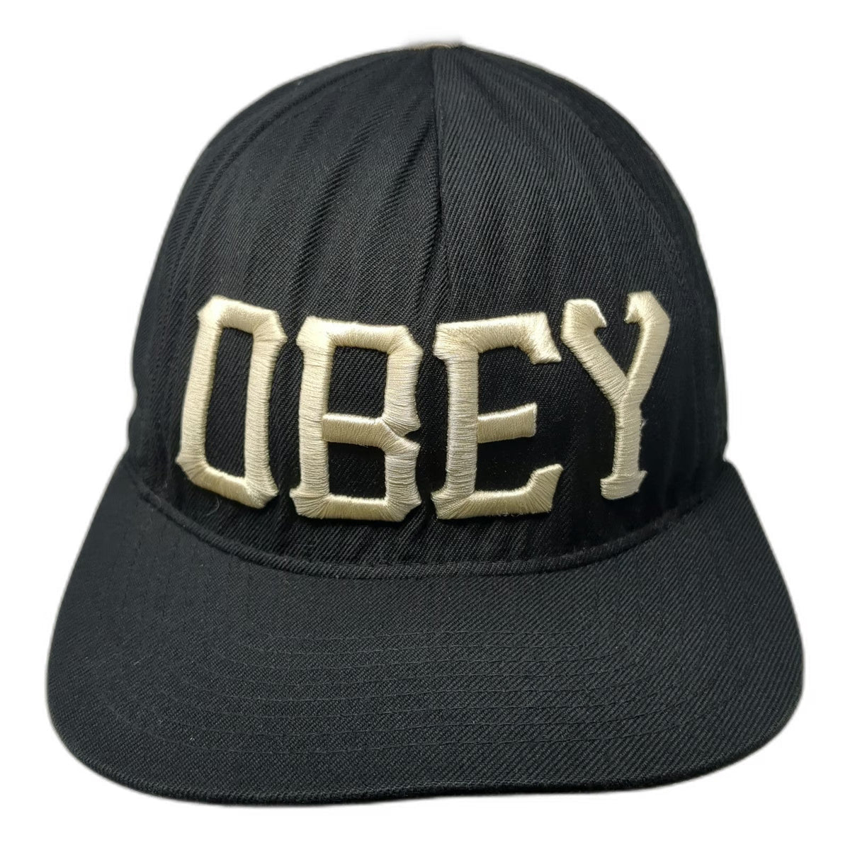 Obey 5 Panel Hat Black One Size Snapback Flat Brim Green Underbrim Wool Blend