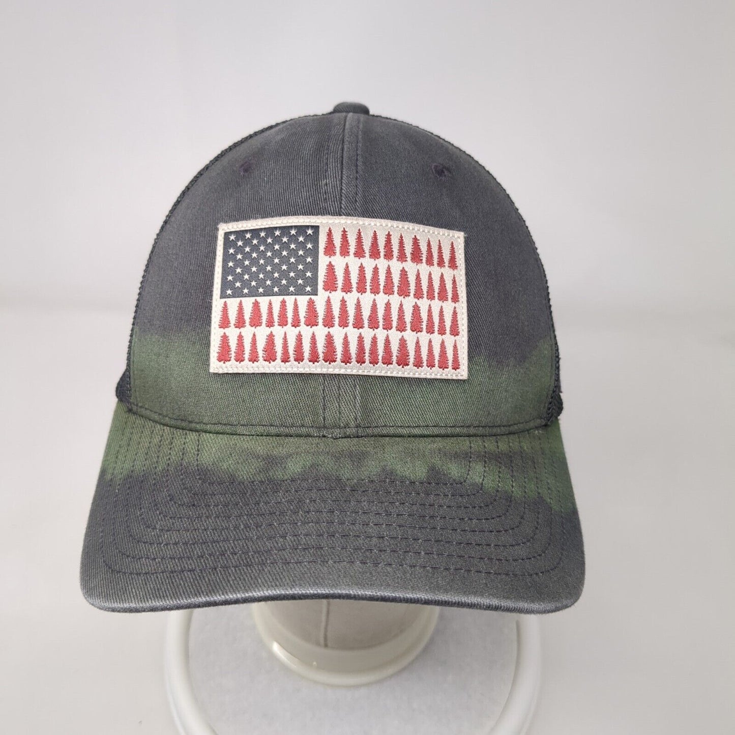Pine Trees American Flag Fitted Trucker Hat Gray OS Mesh Back 6 Panel Columbia
