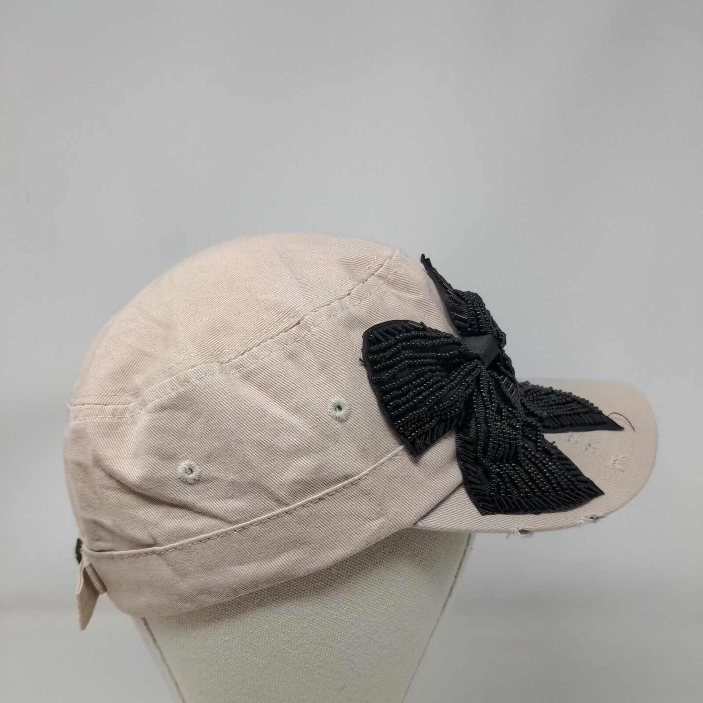 Unbranded Slideback Cadet Army Cap Hat Tan One Size Beaded Bow