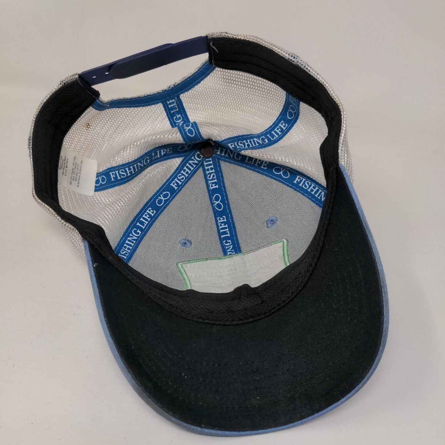 Fishing Life Snapback Mesh Back Trucker Hat Blue OSFM Colorblock