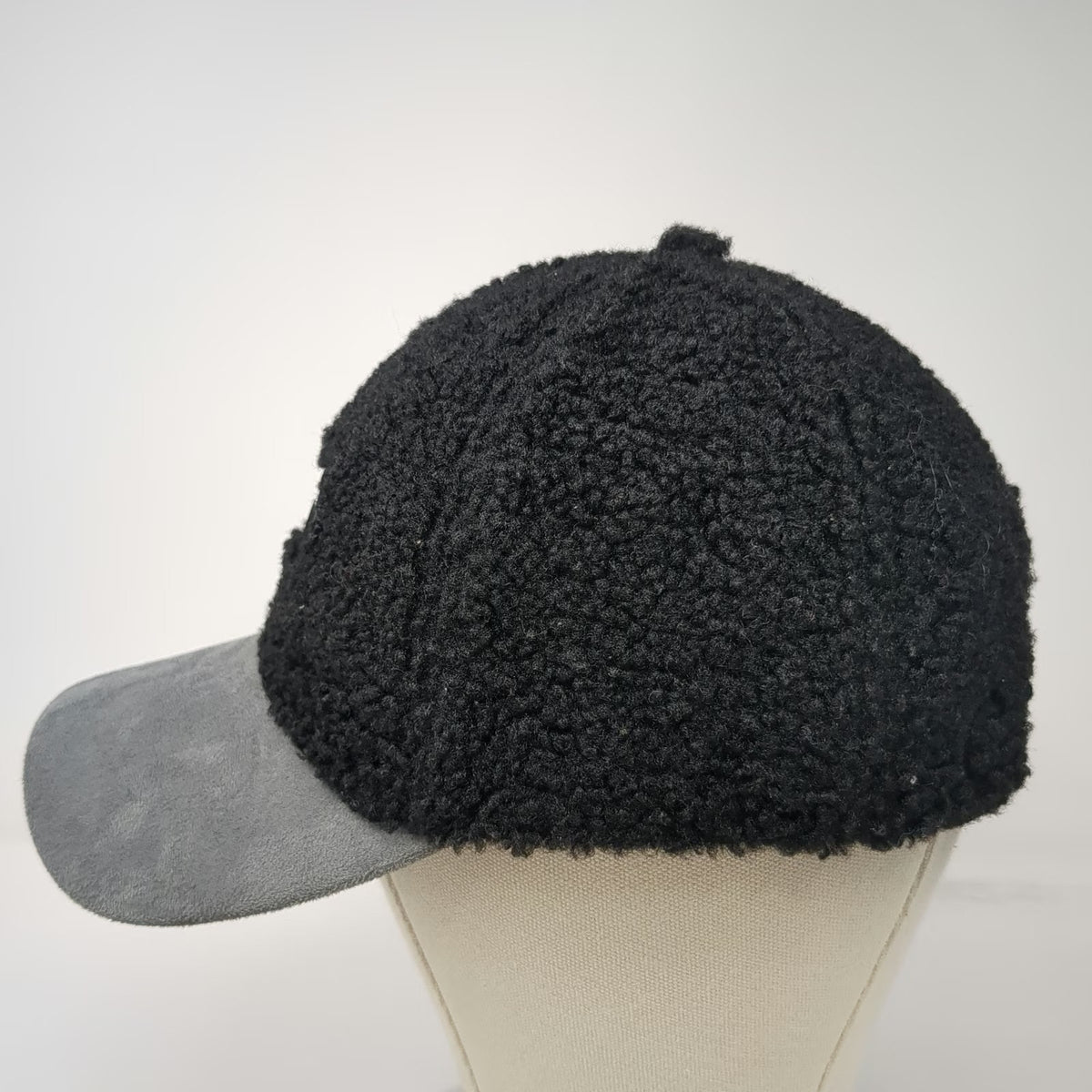 Zyia Active Baseball Cap Black Gray One Size Sherpa Fleece Faux Suede Patch Hat