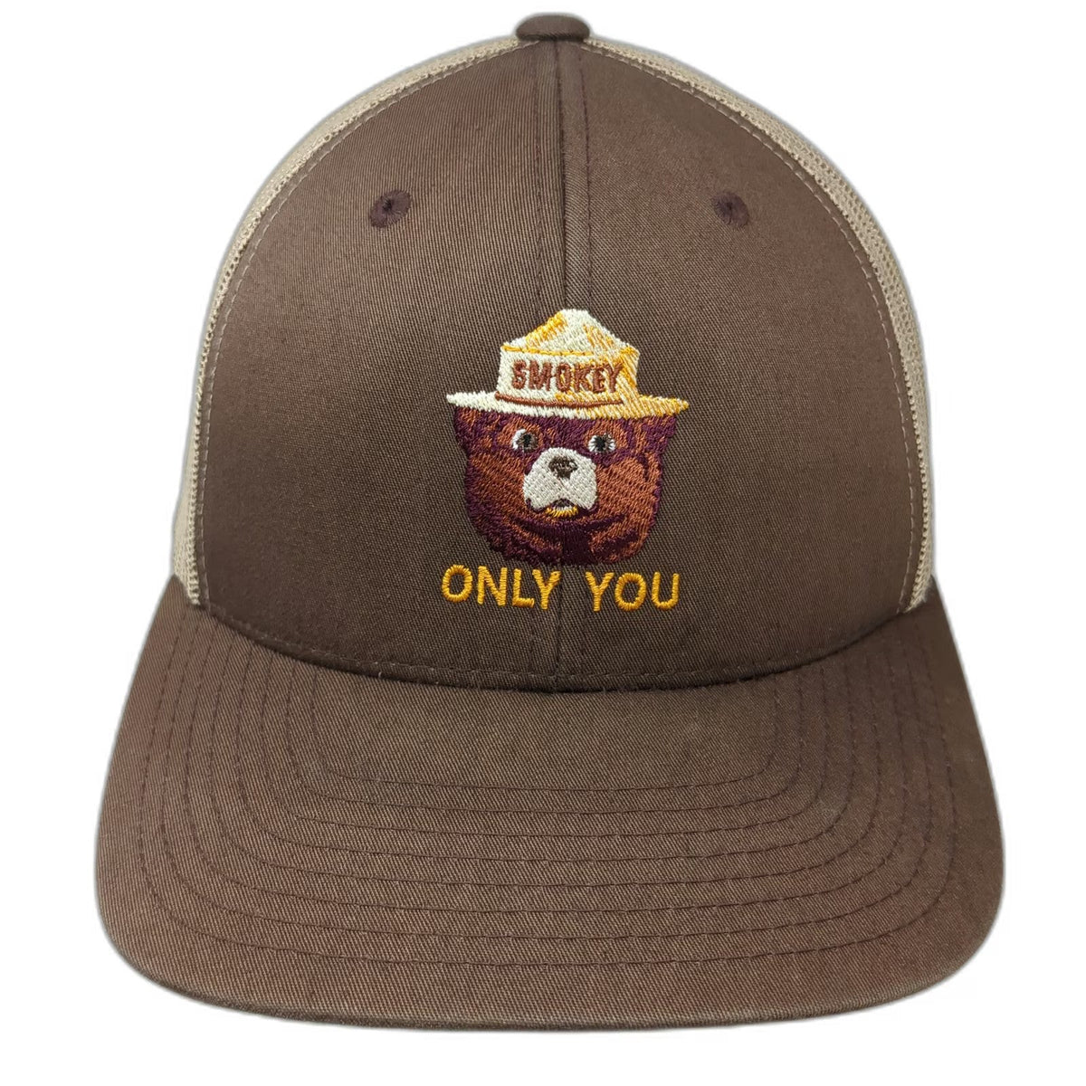 Yupoong Trucker Hat Brown One Size Smokey Bear Only You Mesh Snapback Embroidery