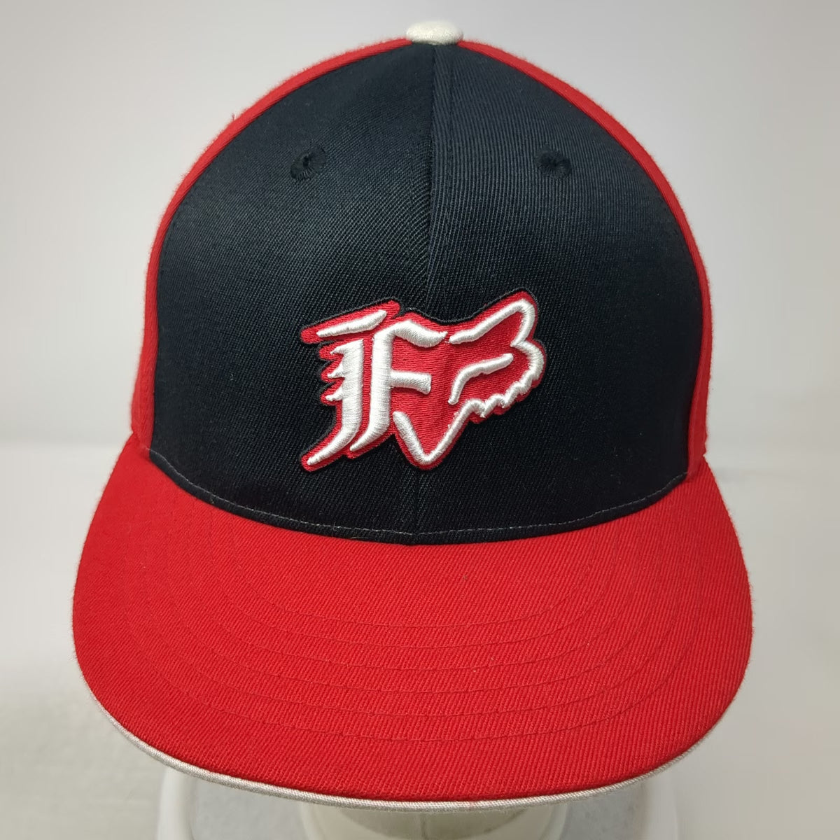 Fox Baseball Cap Black Red White 7 5/8 Flat Brim Embroidered 210 Fitted Hat