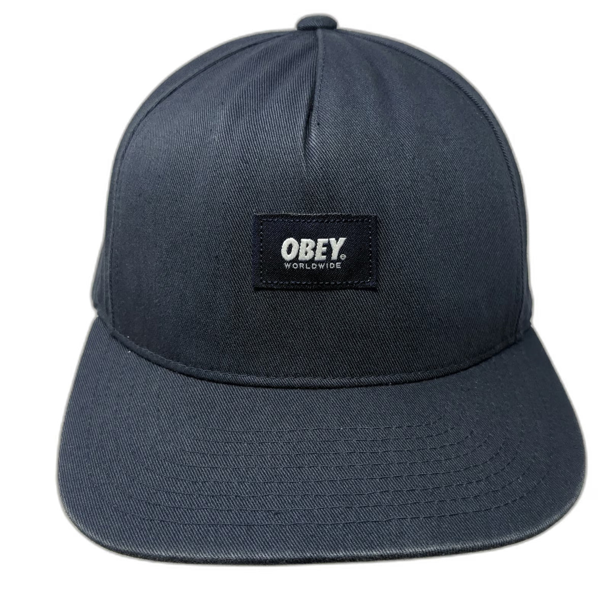 Obey 5 Panel Blue One Size Snapback Hat Flat Brim Worldwide Patch Logo Woven