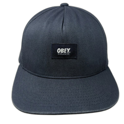 Obey 5 Panel Blue One Size Snapback Hat Flat Brim Worldwide Patch Logo Woven