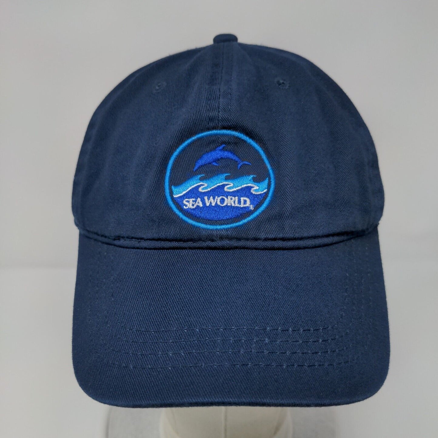 Sea World Strapback Hat Blue One Size Adjustable Embroidered 6 Panel Cotton