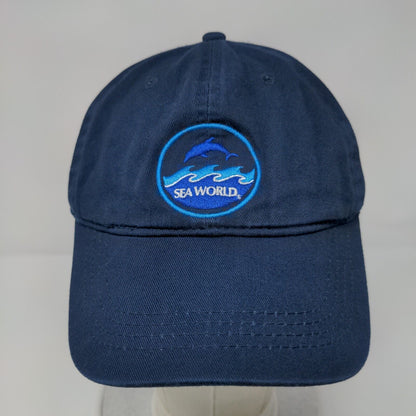 Sea World Strapback Hat Blue One Size Adjustable Embroidered 6 Panel Cotton