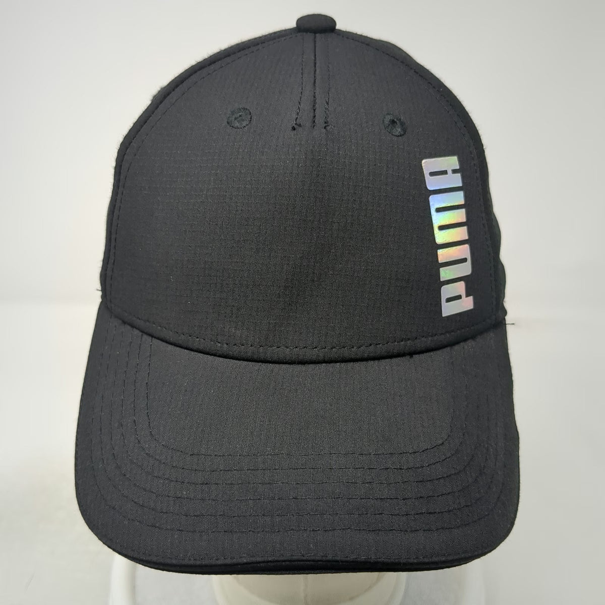 Puma 5 Panel Black One Size Iridescent Logo Slideback Stretch Athletic Sport Hat