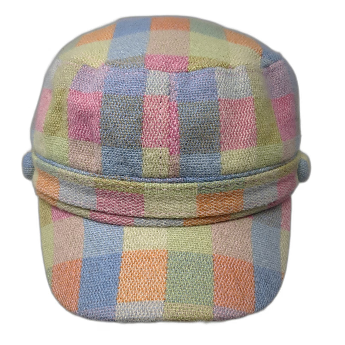 Manhattan Hat Company Army Cap Blue Pink One Size Patchwork Plaid Cadet Hat