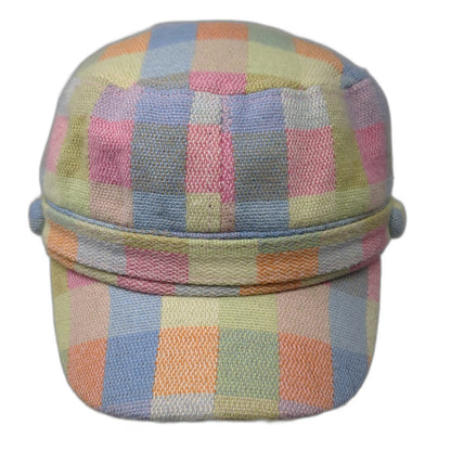 Manhattan Hat Company Army Cap Blue Pink One Size Patchwork Plaid Cadet Hat