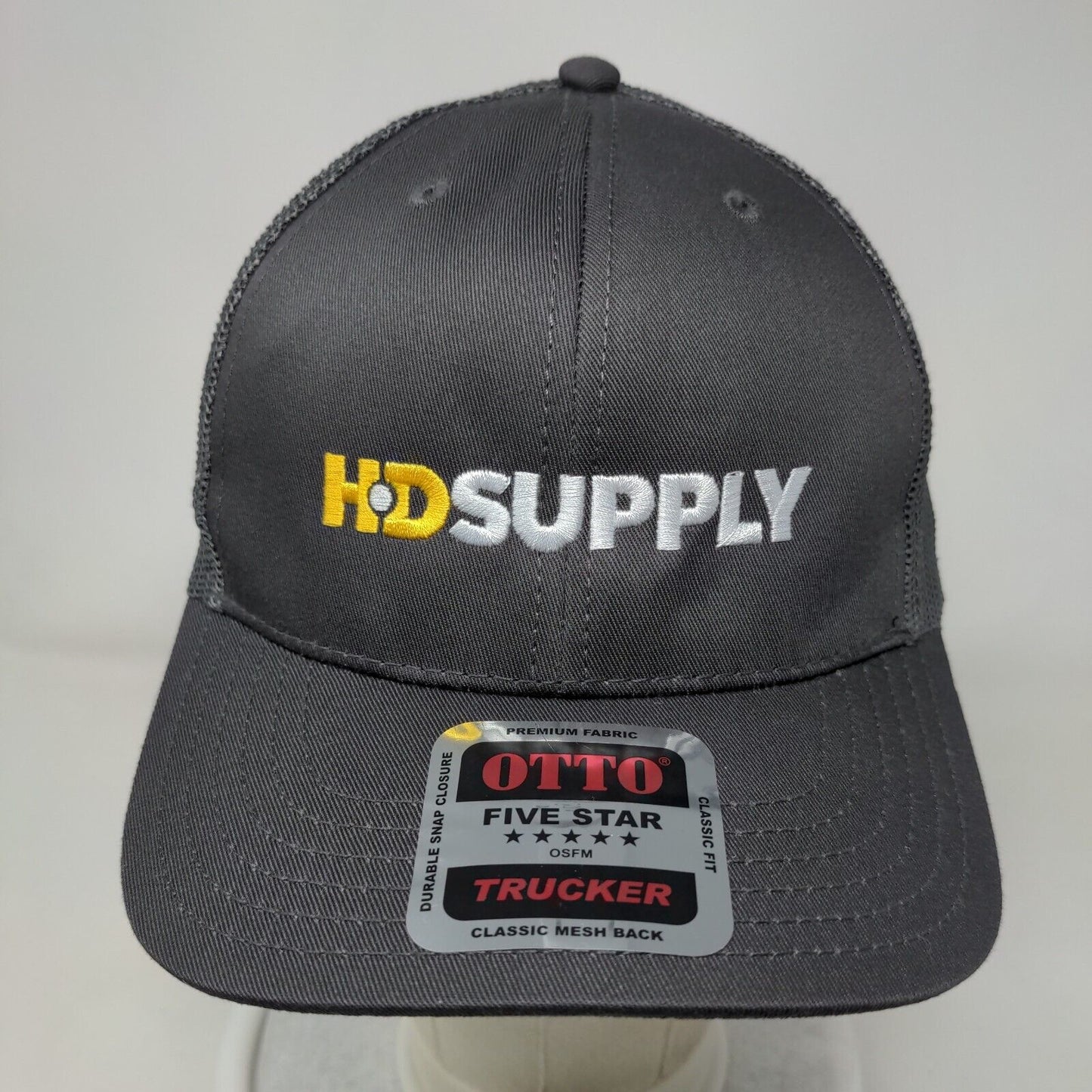 H.D Supply Snapback Trucker Hat Gray OSFM Adjustable Classic Fit Mesh Back Otto