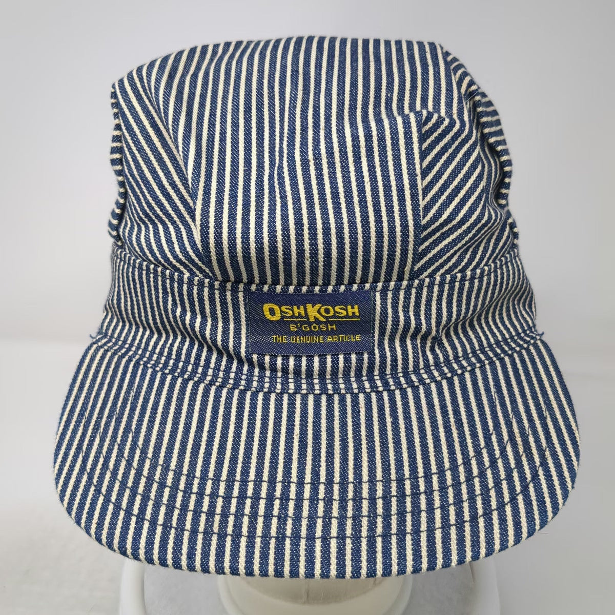 OshKosh B'gosh Snapback Blue White Hickory Stripe USA Hat Vintage Conductor