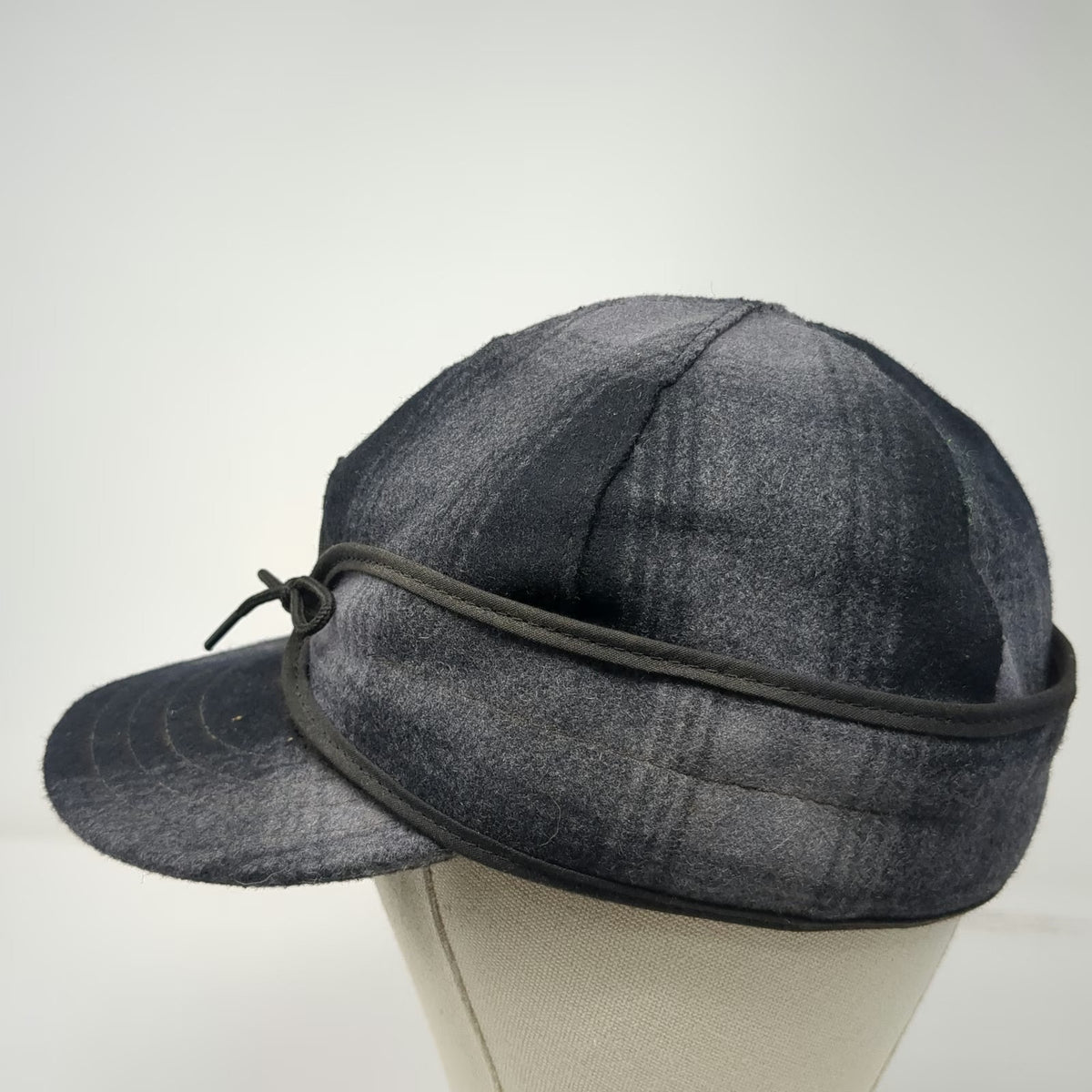 Stormy Kromer Baseball Cap Gray 7 3/8 Hat Plaid Wool Ear Flap Made USA Vintage
